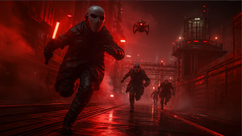 Red-lit animation work in progress